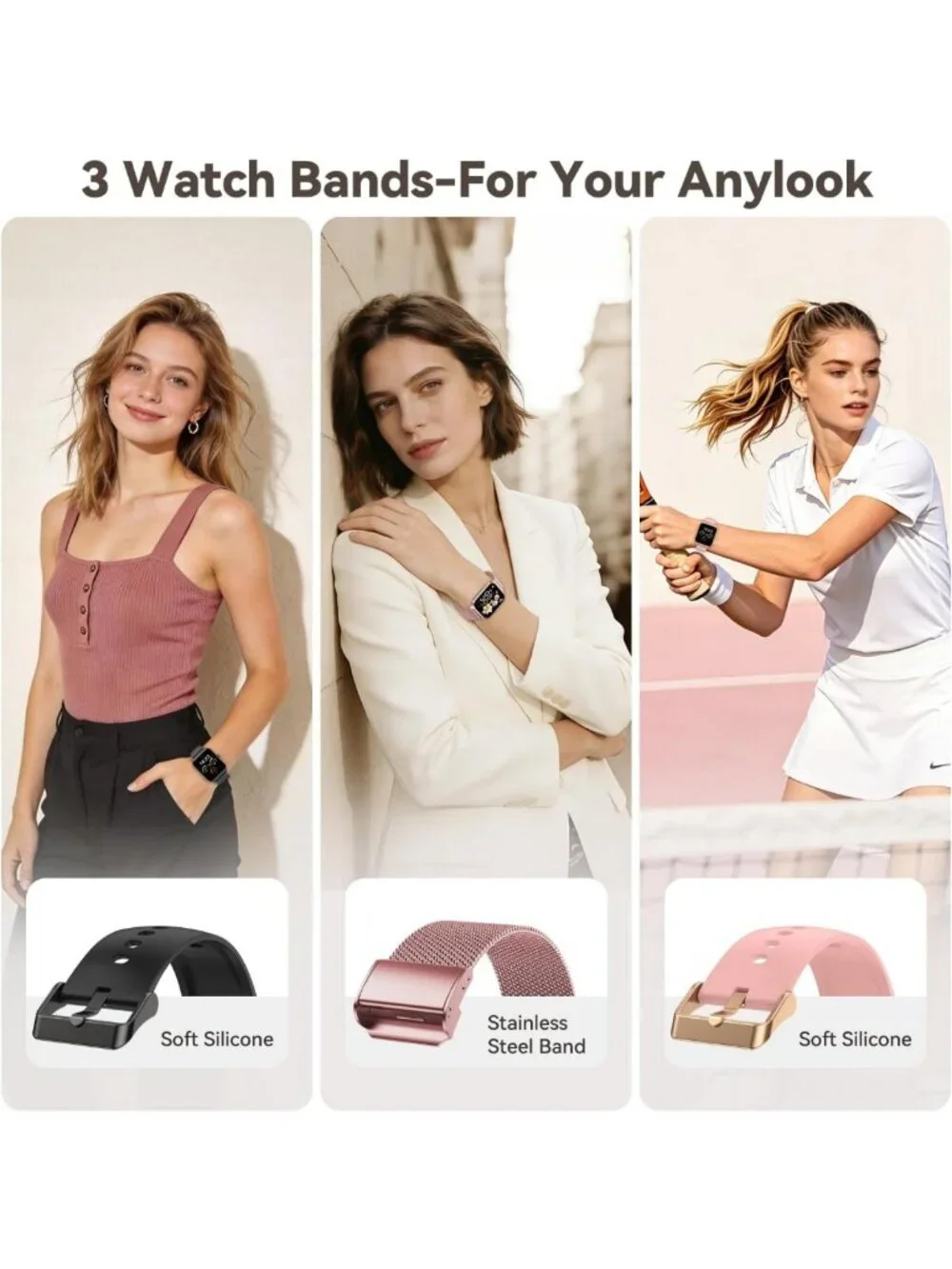 Stylish Rose Gold Smart Watch for Women - Fitness Tracker, Waterproof, Heart